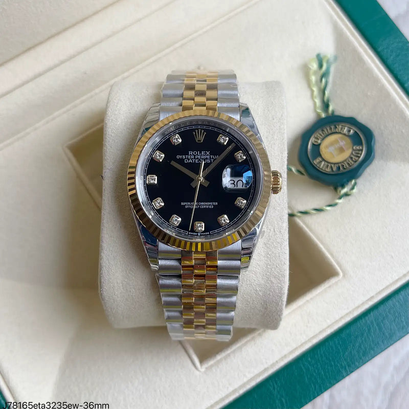 SUPER CLONE MÁQUINA ETA – ROLEX DATEJUST 36MM PRATA ROSE BRILHANTES