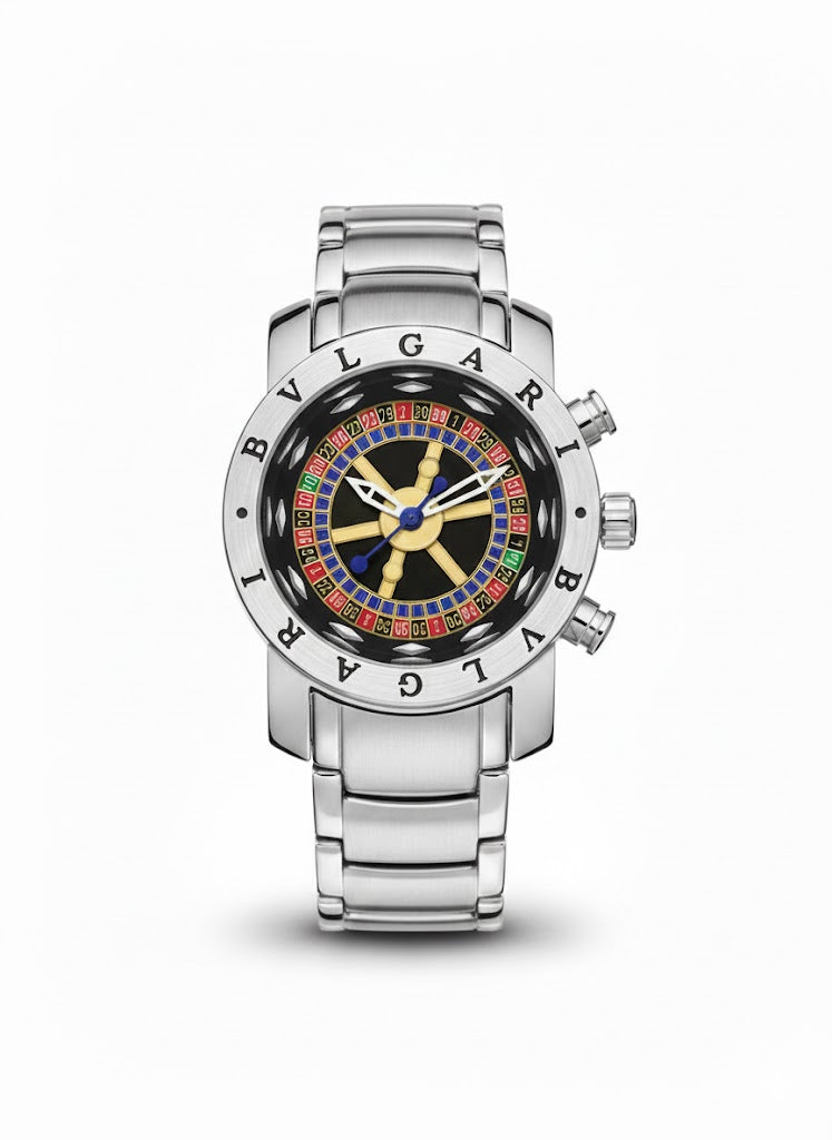 Bvlgari Casino Roleta Prata com fundo Preto